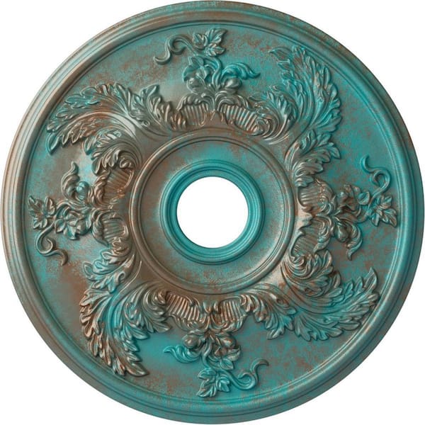 Ekena Millwork 1-7/8 in. x 23-5/8 in. x 23-5/8 in. Polyurethane Acanthus Twist Ceiling Medallion, Copper Green Patina