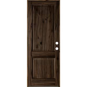 36 in. x 96 in. Rustic Knotty Alder Square Top V-Grooved Left-Hand/Inswing Black Stain Wood Prehung Front Door