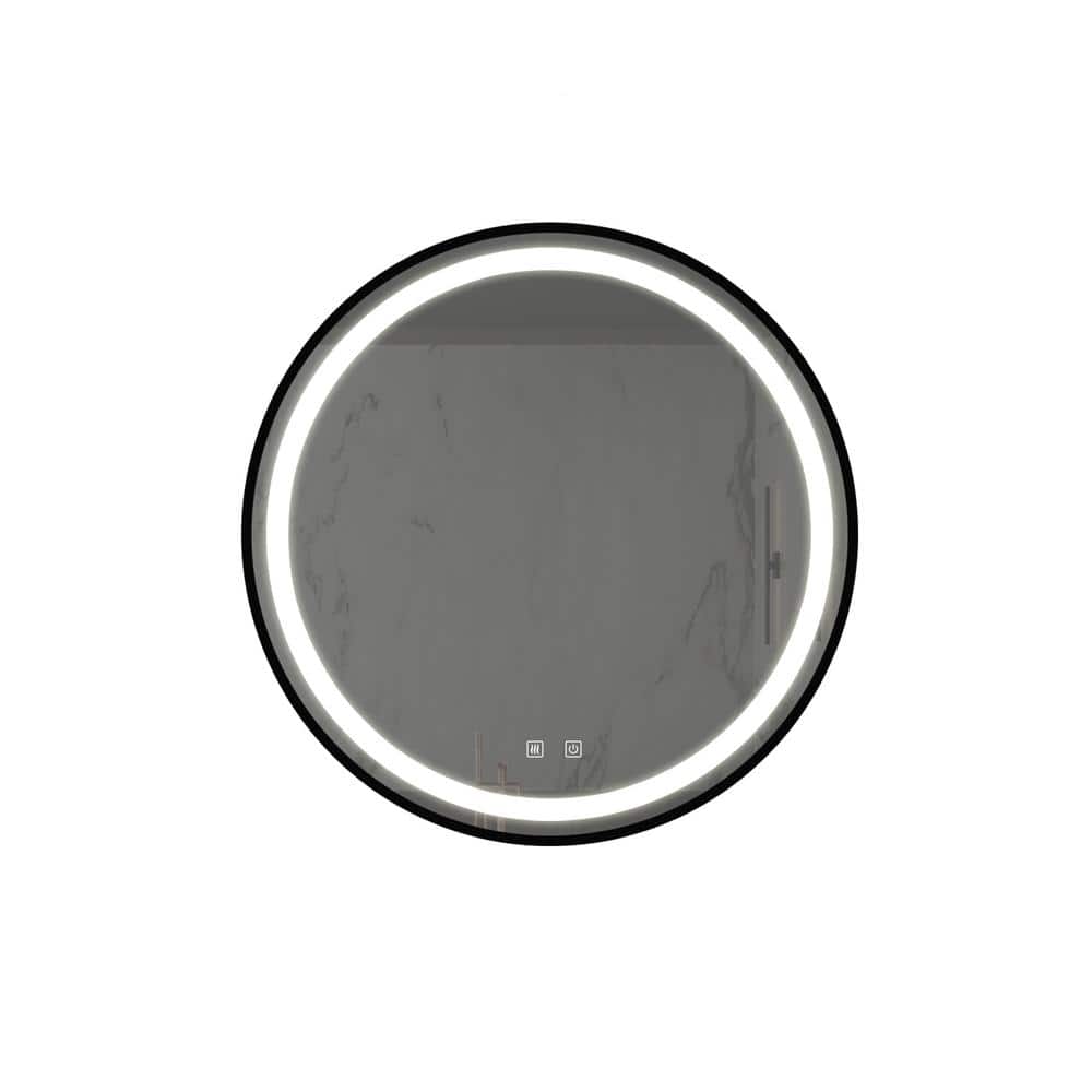 Black 24 in. W x 24 in. H LED Modern Round Wall Mirror with Focused Backpla