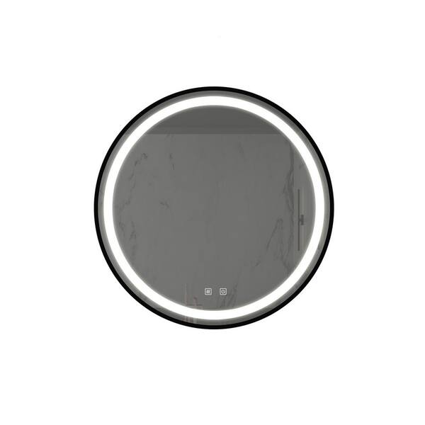 Unbranded Black 24 in. W x 24 in. H LED Modern Round Wall Mirror with Focused Backplane, High Lumen, Dimmable Touch