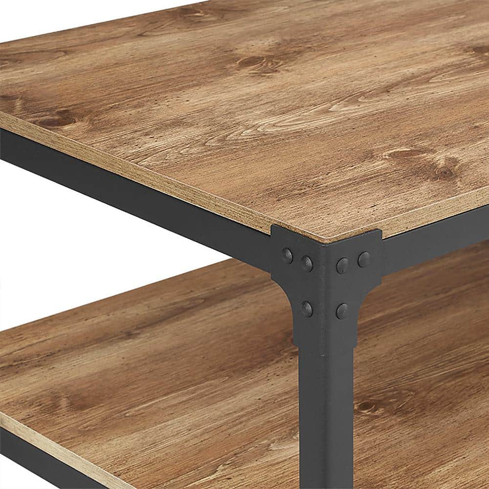 Rustic Barnwood Brown Rectangular Coffee Table with Metal Frame