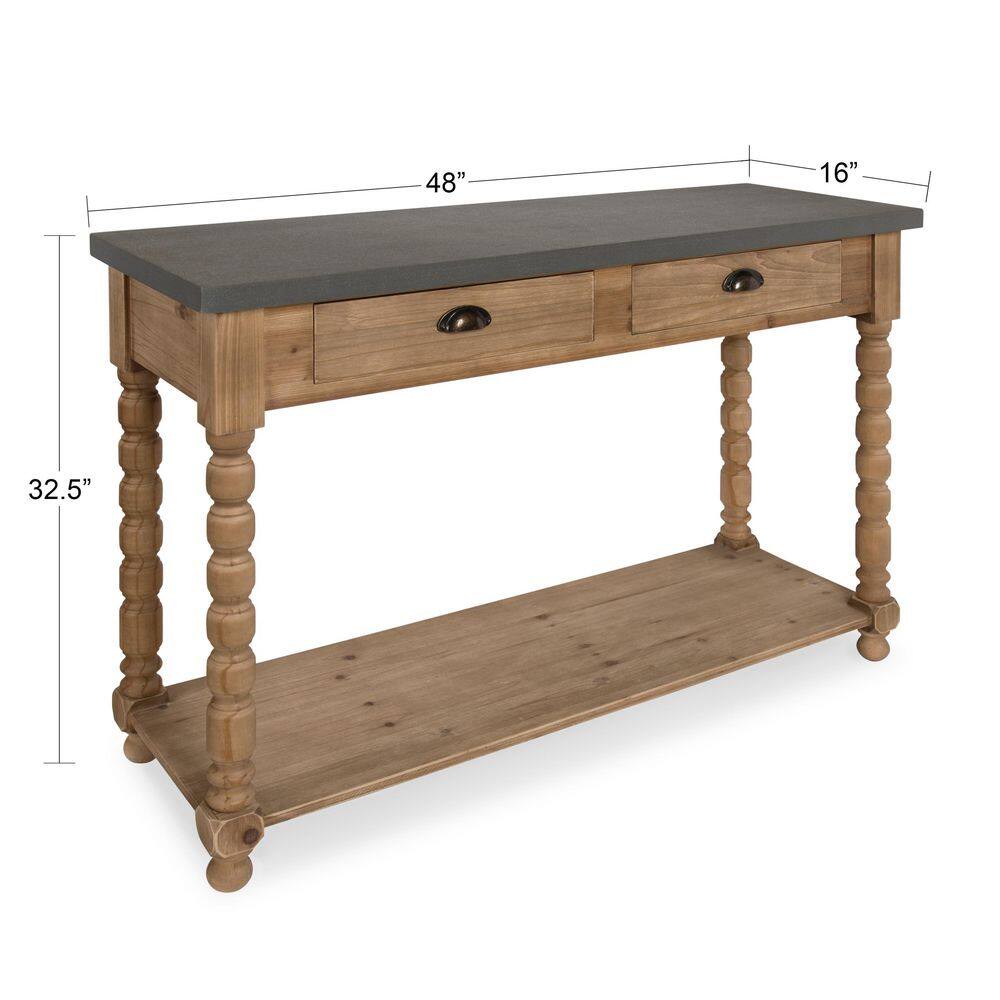 Rustic Wood and Concrete Gray Console Table with Storage