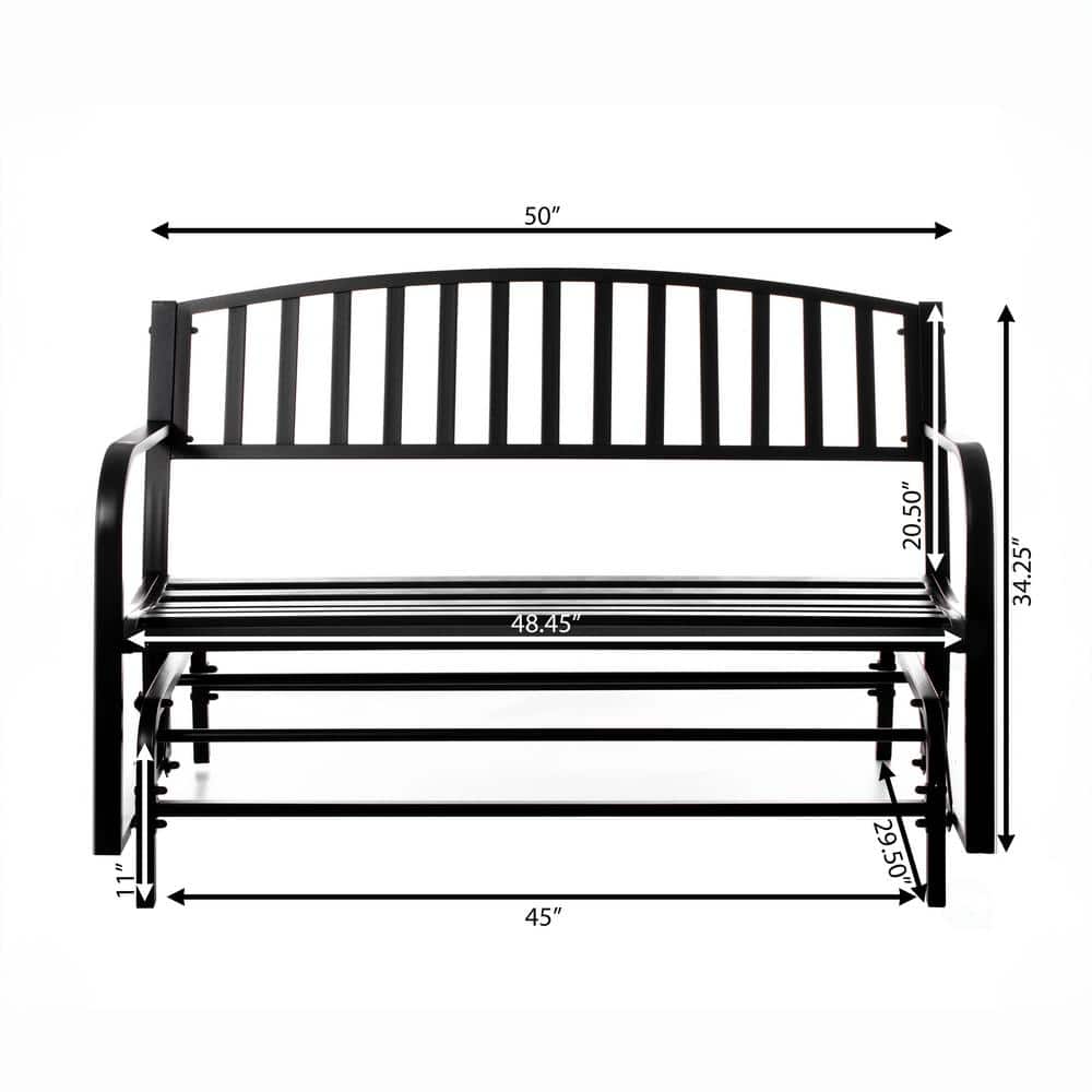Black Powder-Coated Steel Outdoor Glider Bench with Curved Backrest