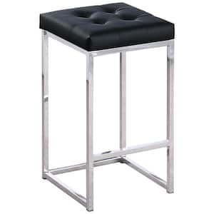 Jersey 26.5 in. H Black Faux Leather Counter Height Stool in Silver (Set of 2)