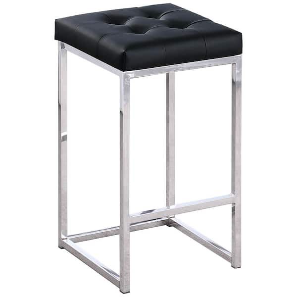 Best Master Furniture Jersey 26.5 in. H Black Faux Leather Counter Height Stool in Silver (Set of 2)