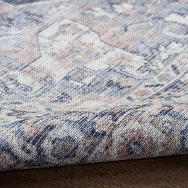 Unbranded - Machine Washable Series 1 Ivory Navy 6 ft. x 9 ft. Distressed Traditional Area Rug