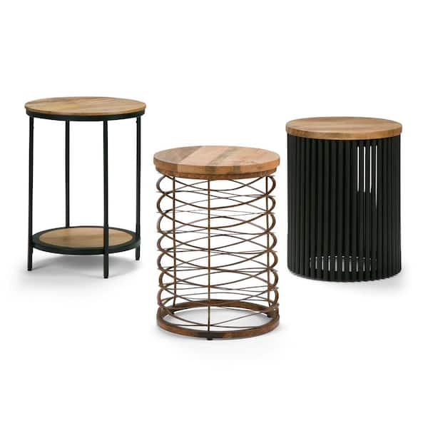 Simpli Home Selma Metal and Wood Accent Table in Natural/Gold