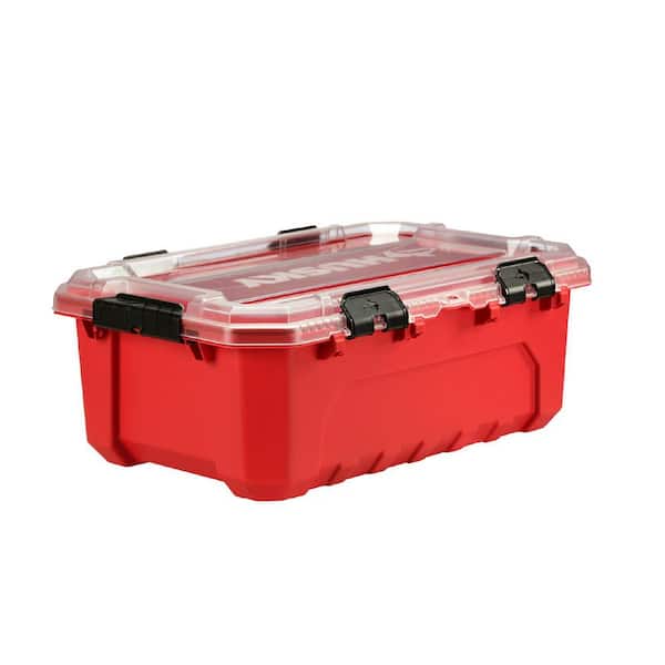 12-Gal. Professional Heavy Duty Waterproof Stackable Plastic Storage Container with Hinged Lid in Red