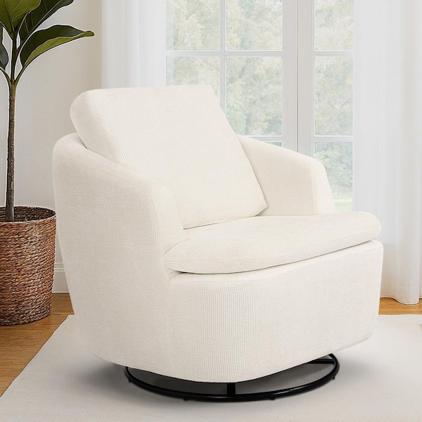 OrangeOne Arthur 35 Ivory Fabric Upholstered Swivel Glider Arm