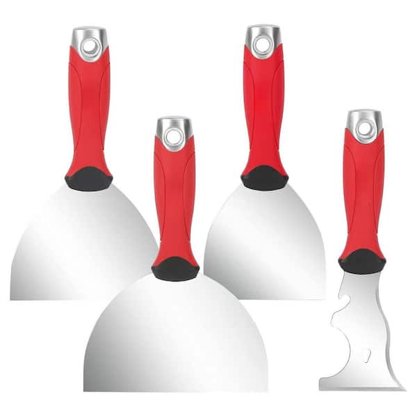 KIWDZFU 4'' 5'' 6'' Stainless Steel Joint Taping Knife Set with Soft Handle and 9-in-1 Multi-Tool Painter Scraper