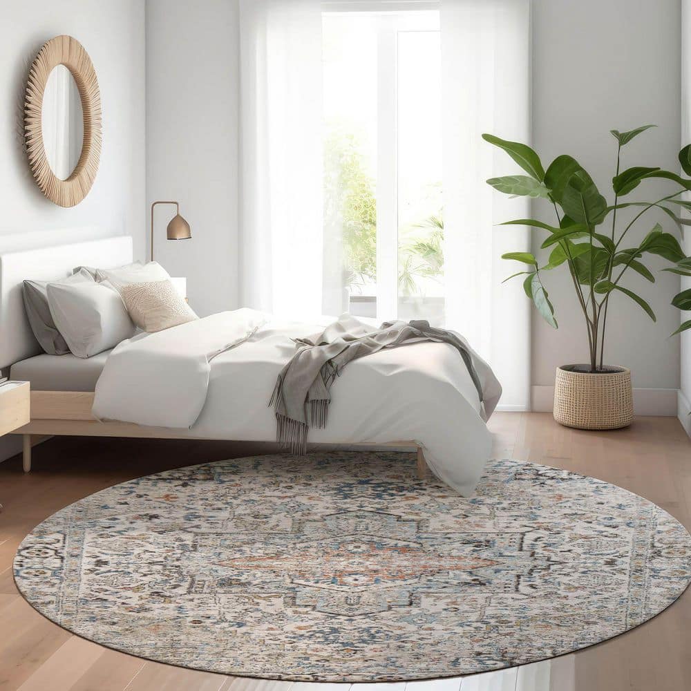Chantille Machine Washable Indoor/Outdoor Abstract ACN1767 Ivory 8 ft. x 8 ft. Round Rug price history on PriceWatchPro