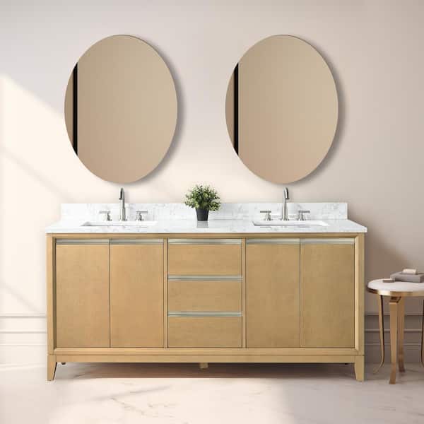 Vanity Art 72 in. W x 22 in. D x 34 in. H Double Sink Bathroom Vanity in Natural Oak with Engineered Marble Top