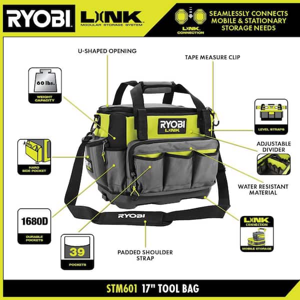 RYOBI 12 in. Zipper Pouch with 24 in. Tool Bag and LINK 17 in