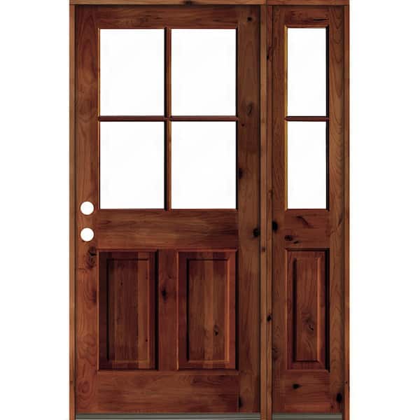 Krosswood Doors 46 in. x 80 in. Knotty Alder Right-Hand/Inswing 4-Lite Clear Glass Red Chestnut Stain Wood Prehung Front Door