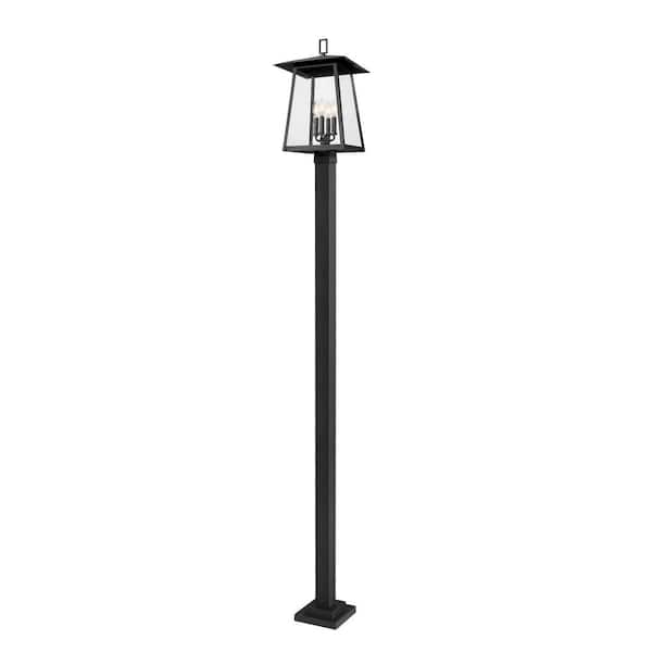 Rainer 4-Light Black Aluminum Hardwired Outdoor Marine Grade Post Light Set with no bulbs included