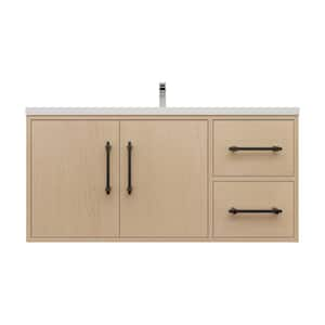 Victoria 42 in. W x 20 in. D x 22 in. H Single Sink Floating Bath Vanity in Yellow Oak with White Acrylic Top