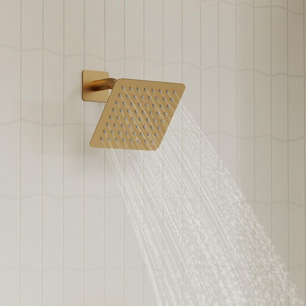1-Spray Pattern with 1.8 GPM 6 in. Wall Mount Rain Fixed Shower Head in Brushed Gold