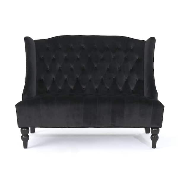 50.25 in. Black Solid Pine Frame Velvet 2-Seats Button-Tufted Loveseat with 2-Wingbacks and Gourd Shaped Legs