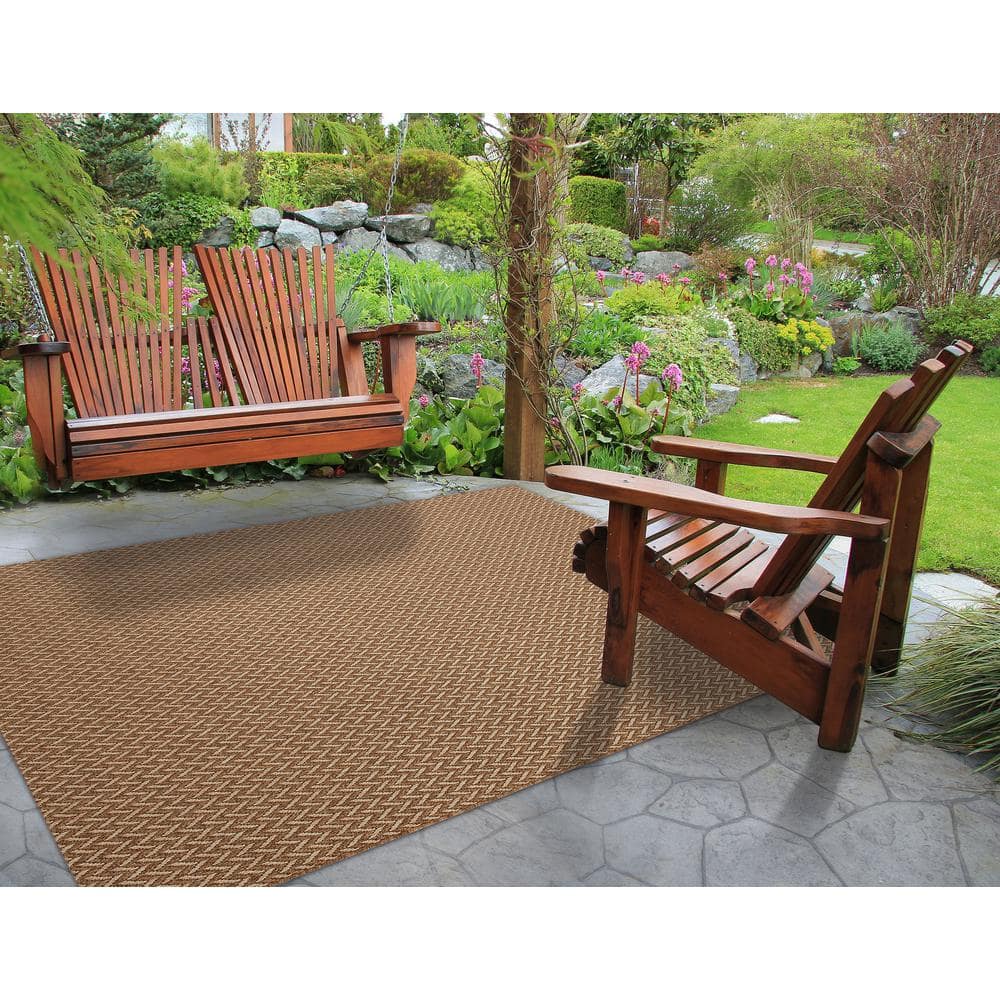 Tan Rectangular Synthetic Weave Indoor/Outdoor Area Rug