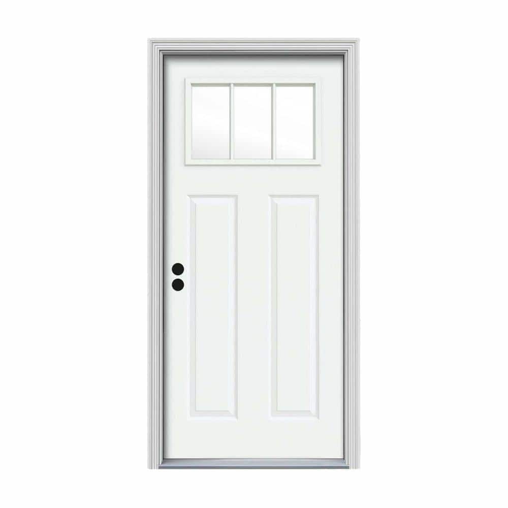 32 in. x 80 in. 3 Lite Craftsman White Painted Steel Prehung Right-Hand Inswing Front Door w/Brickmould price history on PriceWatchPro