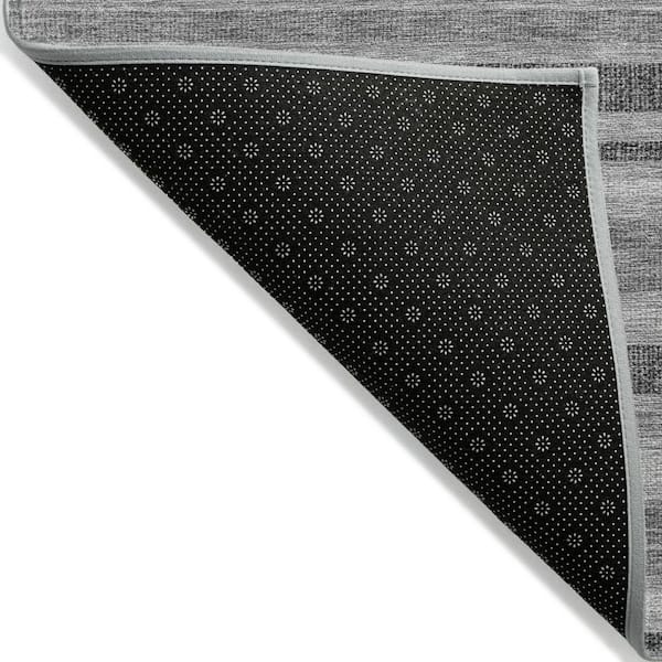 Black, Silver, Gray 9 ft. x 12 ft. Woven Striped Polyester Rectangle Indoor / Outdoor Area Rug