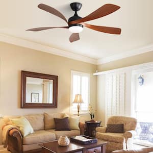 52 in. Indoor/Outdoor Modern Black Downrod Ceiling Fan with Led Lights and 6 Speed DC Remote