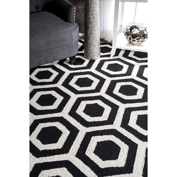 Honeycomb Black, Black Non Slip Mat, Patterned Rug, Kitchen Floor