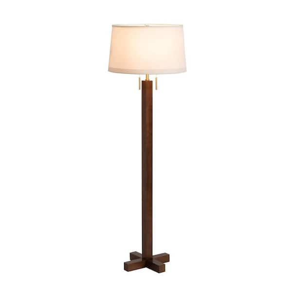 Swiss Cross 60 in. Dark Walnut 1-Light Standard Floor Lamp for Living Room with Cotton Empire Shade