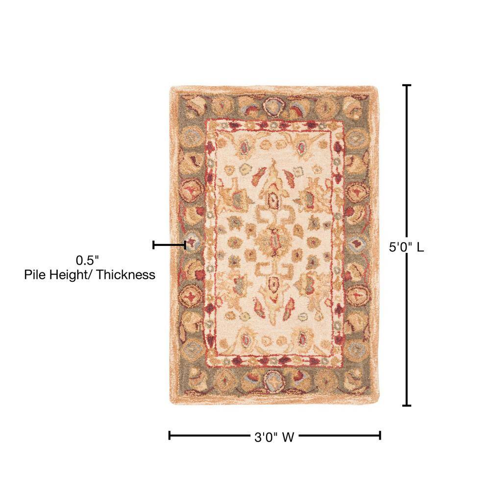 Ivory Floral Hand Tufted Wool Area Rug, 3' x 5'
