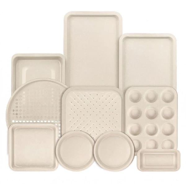 Stackable Nonstick White Marble Baking Pan Set, Carbon Steel Bakeware, Oven Safe 450°F, PFOA/PFOS/PTFE Free, (Set of 10)