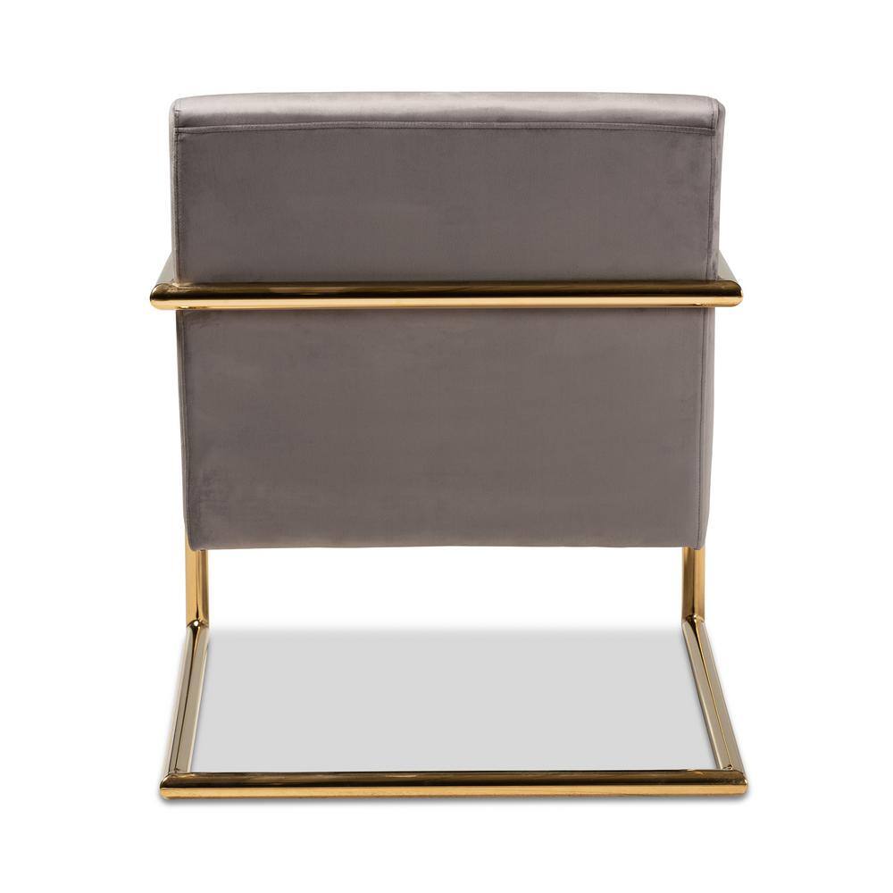 Gray Velvet Upholstered Accent Chair with Gold Metal Frame