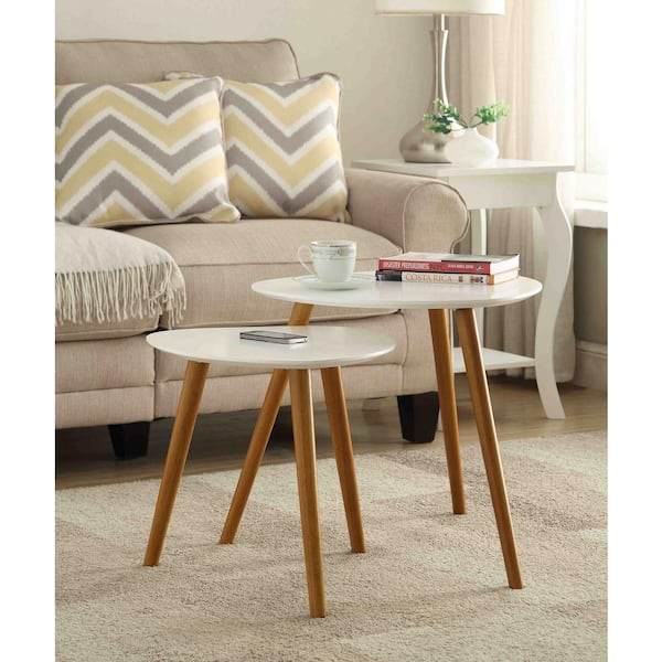 Convenience Concepts Oslo White and Natural Nesting End Table