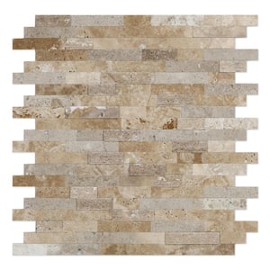 Sandy Mixed Tan 11.77 in. x 11.57 in. x 8mm Stone Peel and Stick Wall Mosaic Tile (5.68 sq. ft./Case)