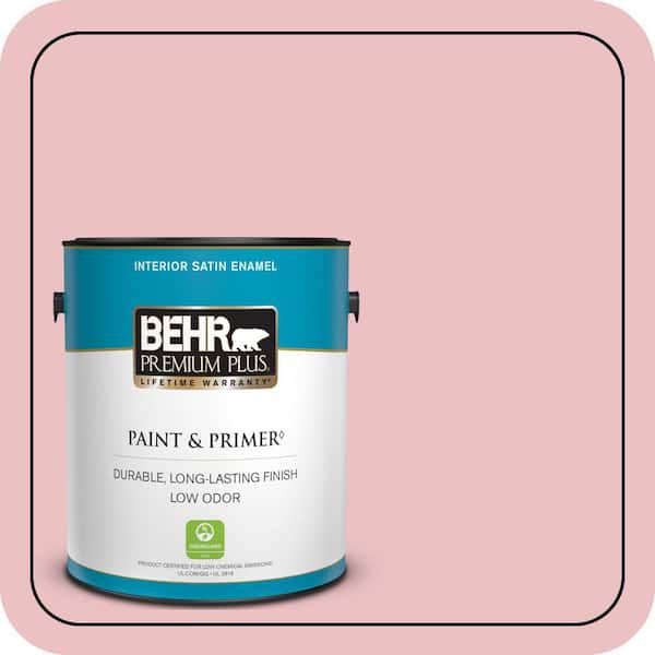 BEHR PREMIUM PLUS 1 gal. #130C-2 Cafe Pink Satin Enamel Low Odor Interior Paint & Primer