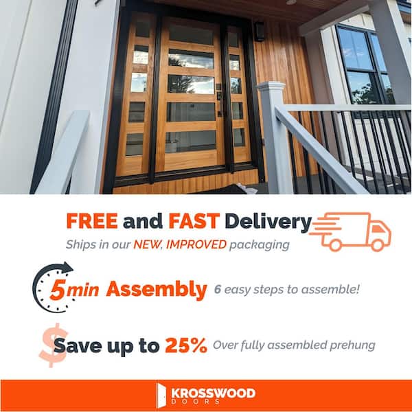 DIY 36 in. x 80 in. Modern Hemlock Left-Hand 5-Lite Clear Glass Unfinished Wood Front Door Kit w/ Quick Assemble Jamb