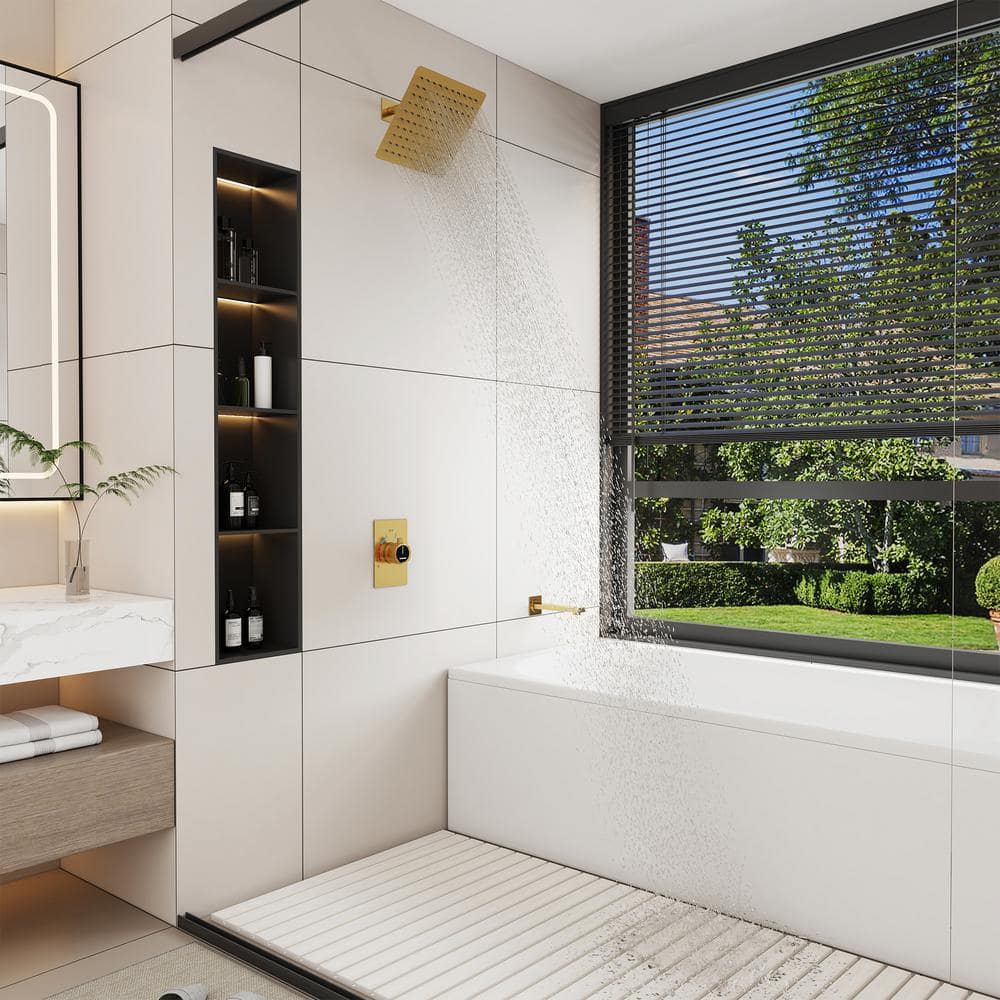 Brushed Gold Multi-Head Wall Mounted Shower System