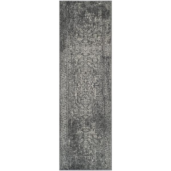 Evoke 2 ft. x 19 ft. Gray/Ivory Distressed Border Medallion Runner Rug