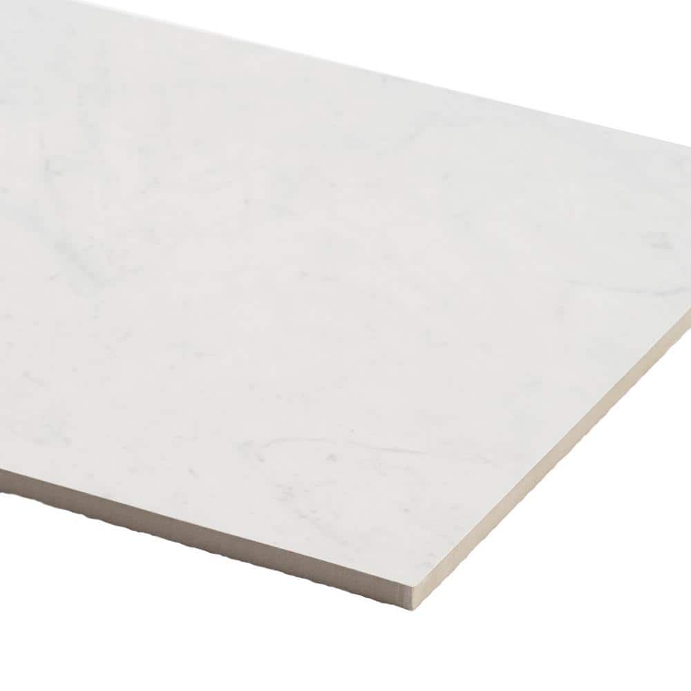 Saroshi 12" x 24" Matte White Marble Look Porcelain Tile