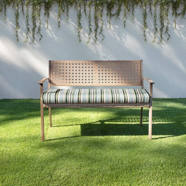 1101Design 45 x 19 Indoor Outdoor Round Front Bench Cushion in Sunbrella Highlight Ivy HD575131SC The Home Depot