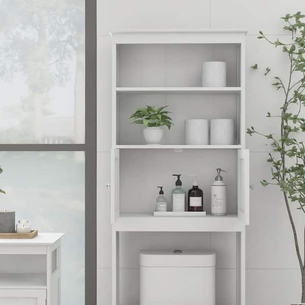 Unbranded 25.98 in. W x 9.05 in. D x 69.92 in. H White Wood Linen Cabinet with Over-the-toilet Cabinet, Open Shelves and 2 Doors