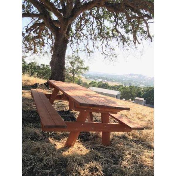 96" Medium Brown Redwood Picnic Table with Attached Benches