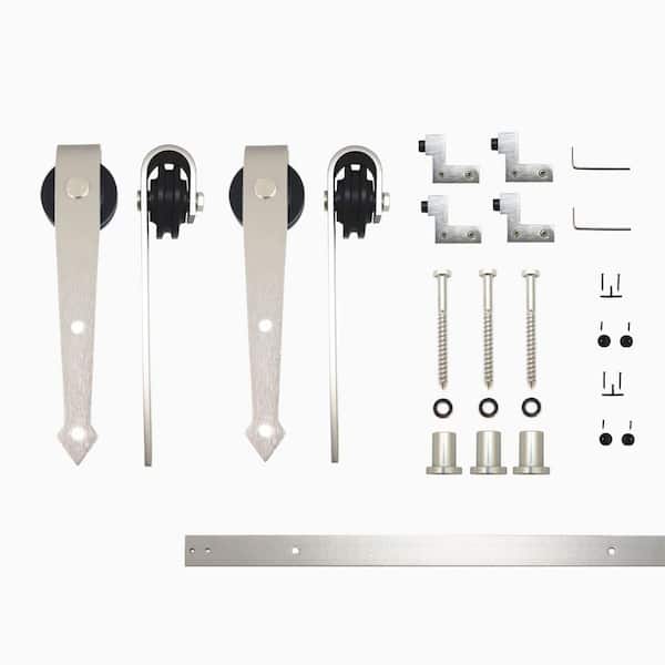 HOMACER 4 ft./48 in. Brushed Nickel Non-Bypass Sliding Barn Door Hardware Kit Arrow Design Roller for Double Doors