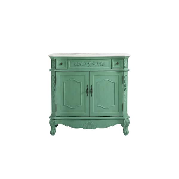 Unbranded Simply Living 36 in. W x 21 in. D x 36 in. H Bath Vanity in Vintage Mint with White And Brown Vein Marble Top