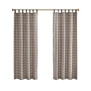 Salford Brown Plaid Faux Leather 50 in. W x 84 in. L Tab Top Curtain with Fleece Lining