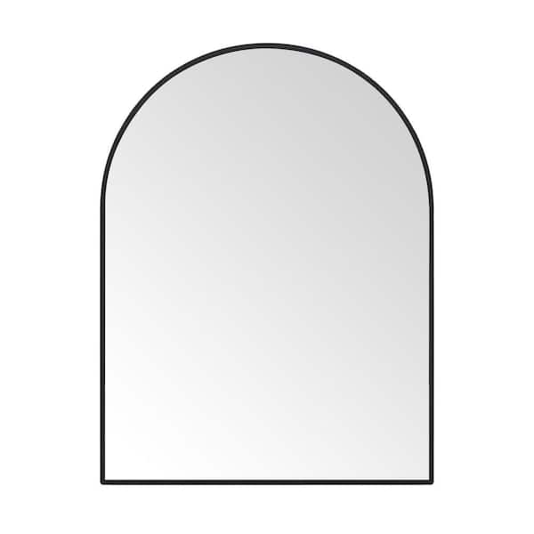 30 in. W x 40 in. H Modern Arched Metal Framed Wall Mounted Bathroom Vanity Mirror in Black