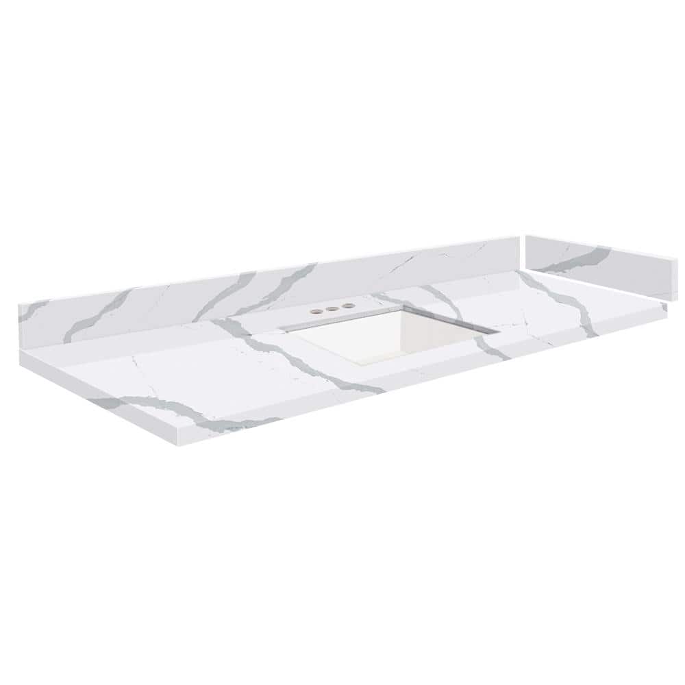Silestone 58.5 in. W x 22.25 in. D Quartz White Rectangular Single Sink Vanity Top in Bianco Calacatta price history on PriceWatchPro