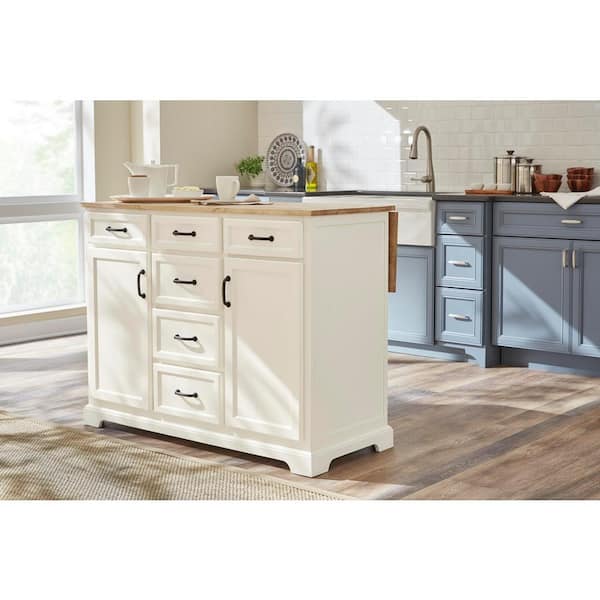 Home Decorators Collection Ivory Wooden Rolling Kitchen Cart with Butcher  Block Top and Storage (48 W) SK19304Dr1-V - The Home Depot