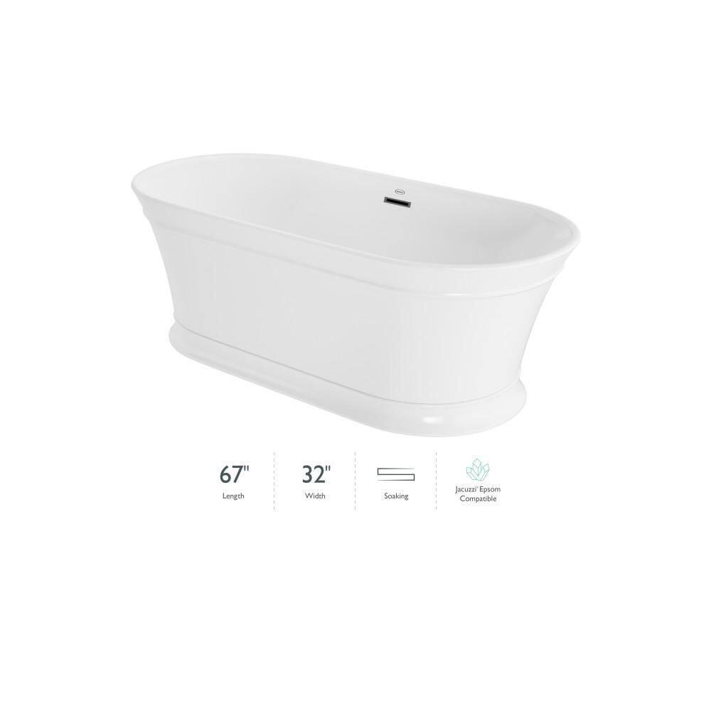 Lyndsay 67" White Acrylic Freestanding Soaking Bathtub