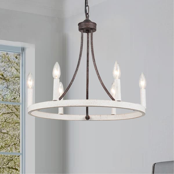 LWYTJO Romyn 6-Light Antique Black/White Farmhouse Candle Style Wagon Wheel Chandelier for Living Room Kitchen Dining Room
