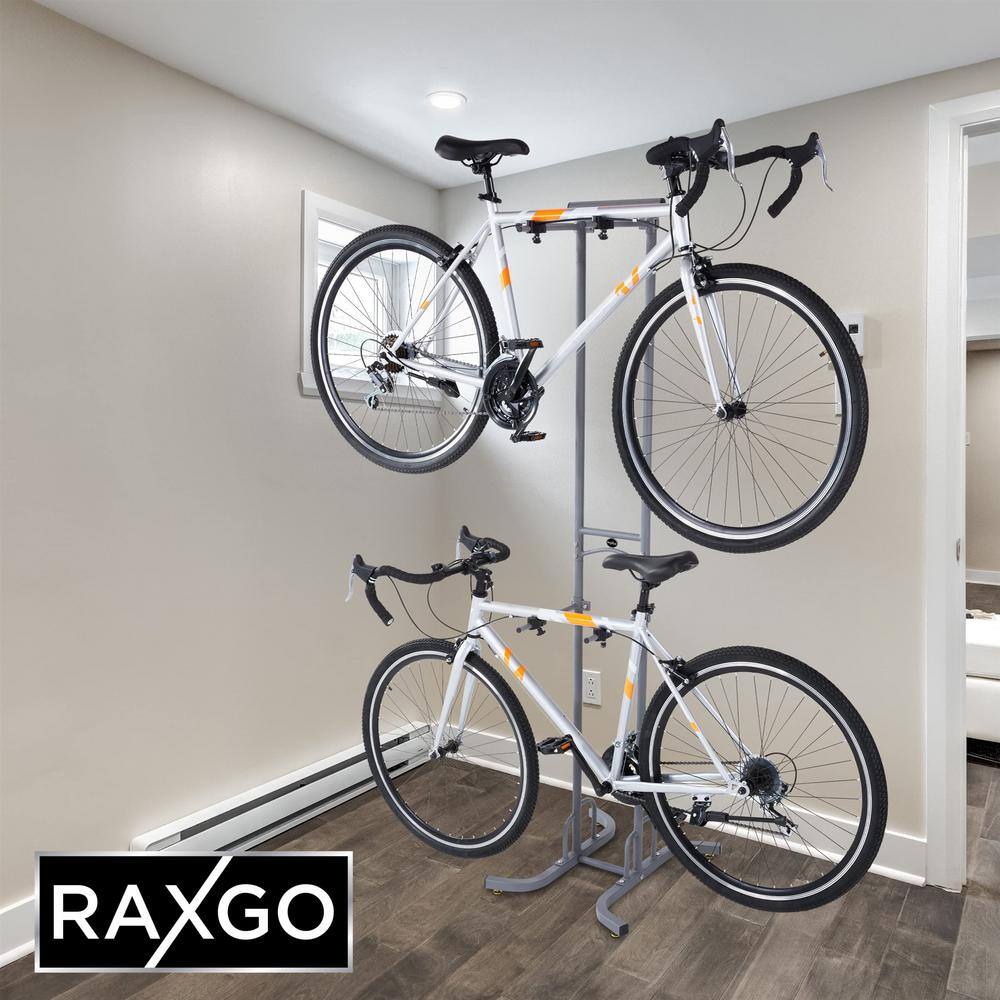 Freestanding Gray Metal Adjustable 2-Bike Storage Rack